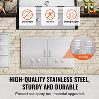 VEVOR Porte d'accès pour Barbecue, Double Porte de Cuisine Extérieure de 36L x 21H Pouces, Porte Encastrée en Acier Inoxydable, Porte Verticale Murale avec Poignées et Évents