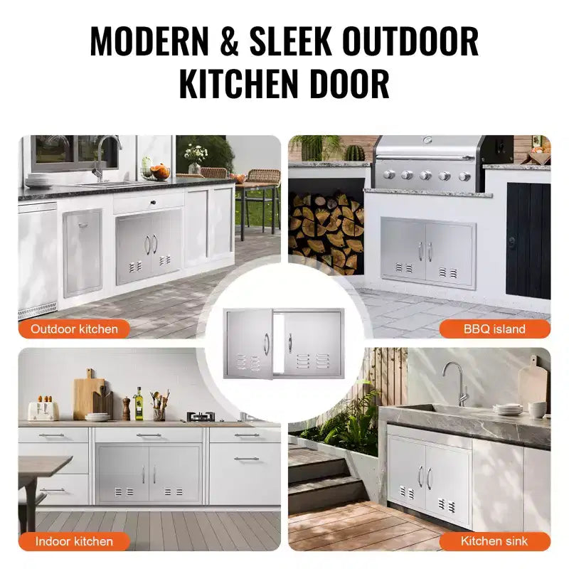 VEVOR Porte d'accès pour Barbecue, Double Porte de Cuisine Extérieure de 36L x 21H Pouces, Porte Encastrée en Acier Inoxydable, Porte Verticale Murale avec Poignées et Évents