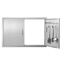 VEVOR Porte d'accès pour Barbecue, 39 x 26 pouces, Double Porte de Cuisine Extérieure, Porte Encastrée en Acier Inoxydable, Porte Murale Verticale avec Poignées et Crochets