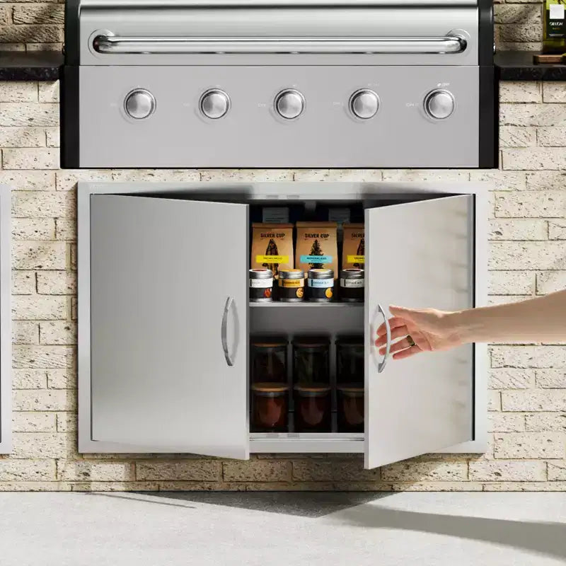 VEVOR Porte d'accès pour Barbecue, 39 x 26 pouces, Double Porte de Cuisine Extérieure, Porte Encastrée en Acier Inoxydable, Porte Murale Verticale avec Poignées et Crochets