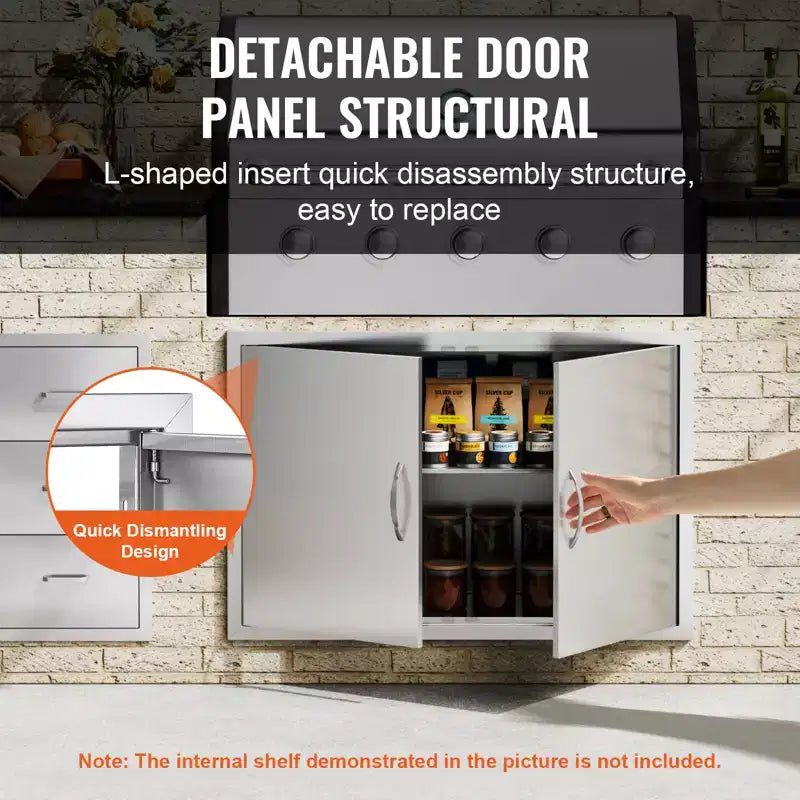 VEVOR Porte d'accès pour Barbecue, 39 x 26 pouces, Double Porte de Cuisine Extérieure, Porte Encastrée en Acier Inoxydable, Porte Murale Verticale avec Poignées et Crochets
