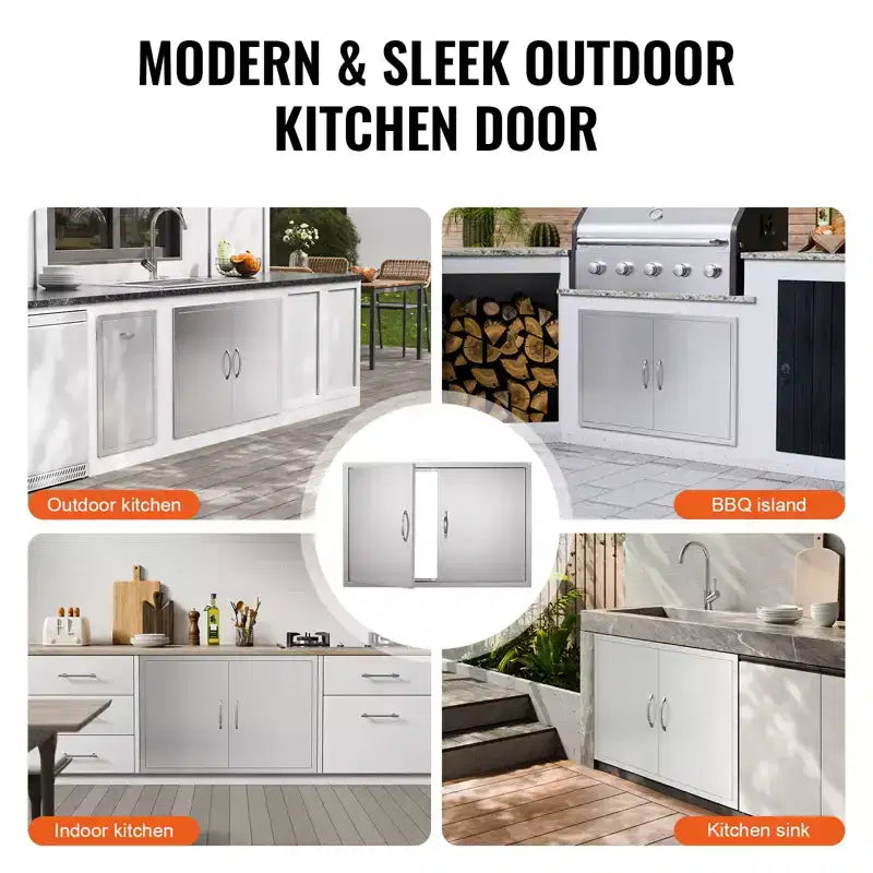 VEVOR Porte d'accès pour Barbecue, 39 x 26 pouces, Double Porte de Cuisine Extérieure, Porte Encastrée en Acier Inoxydable, Porte Murale Verticale avec Poignées et Crochets