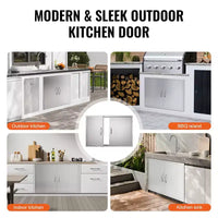 VEVOR Porte d'accès pour Barbecue, 39 x 26 pouces, Double Porte de Cuisine Extérieure, Porte Encastrée en Acier Inoxydable, Porte Murale Verticale avec Poignées et Crochets