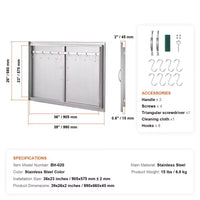 VEVOR Porte d'accès pour Barbecue, 39 x 26 pouces, Double Porte de Cuisine Extérieure, Porte Encastrée en Acier Inoxydable, Porte Murale Verticale avec Poignées et Crochets