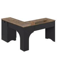 Bureau d'angle Bestier de 140 cm avec tiroirs, bureau d'ordinateur de bureau avec coins arrondis, support d'écran et panneaux cannelés, blanc et noyer