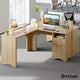 Bestier 55inch L Shaped Desk with Drawers, Office Computer Desk with Round Corners, Monitor Stand & Fluted Panels, White & Walnut