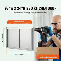VEVOR Porte d'accès pour barbecue, porte de cuisine extérieure double de 36L x 24H pouces, porte encastrée en acier inoxydable, porte verticale murale avec poignées