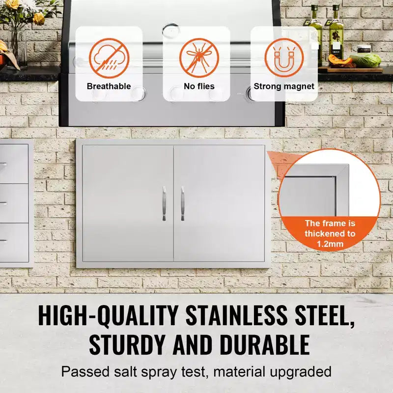 VEVOR Porte d'accès pour barbecue, porte de cuisine extérieure double de 36L x 24H pouces, porte encastrée en acier inoxydable, porte verticale murale avec poignées