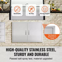 VEVOR Porte d'accès pour barbecue, porte de cuisine extérieure double de 36L x 24H pouces, porte encastrée en acier inoxydable, porte verticale murale avec poignées
