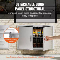 VEVOR Porte d'accès pour barbecue, porte de cuisine extérieure double de 36L x 24H pouces, porte encastrée en acier inoxydable, porte verticale murale avec poignées