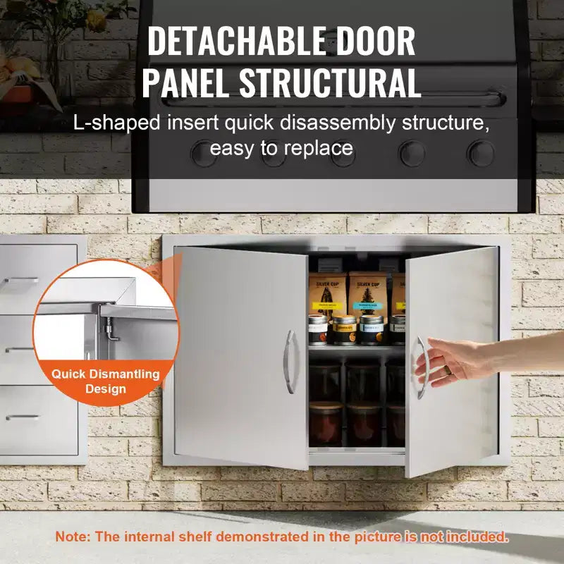 VEVOR Porte d'accès pour barbecue, porte de cuisine extérieure double de 36L x 24H pouces, porte encastrée en acier inoxydable, porte verticale murale avec poignées