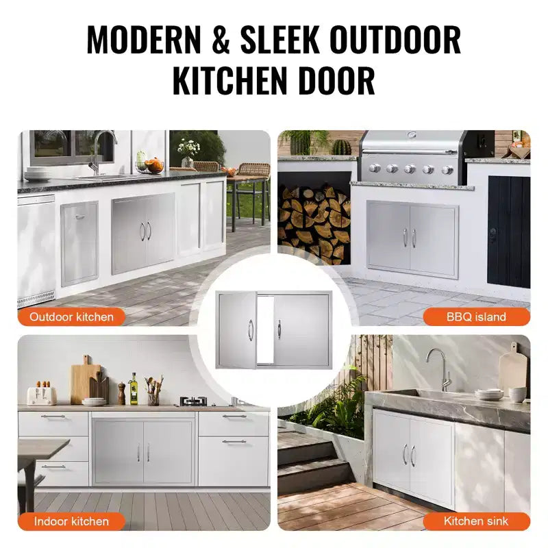 VEVOR Porte d'accès pour barbecue, porte de cuisine extérieure double de 36L x 24H pouces, porte encastrée en acier inoxydable, porte verticale murale avec poignées
