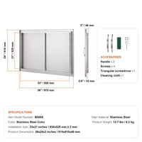 VEVOR Porte d'accès pour barbecue, porte de cuisine extérieure double de 36L x 24H pouces, porte encastrée en acier inoxydable, porte verticale murale avec poignées