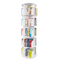 Étagère à Livres Rotative, Organiseur Vertical à 360°, Tour Ronde Gain de Place, Blanc-SpaceAid