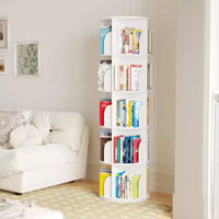 Étagère à Livres Rotative, Organiseur Vertical à 360°, Tour Ronde Gain de Place, Blanc-SpaceAid
