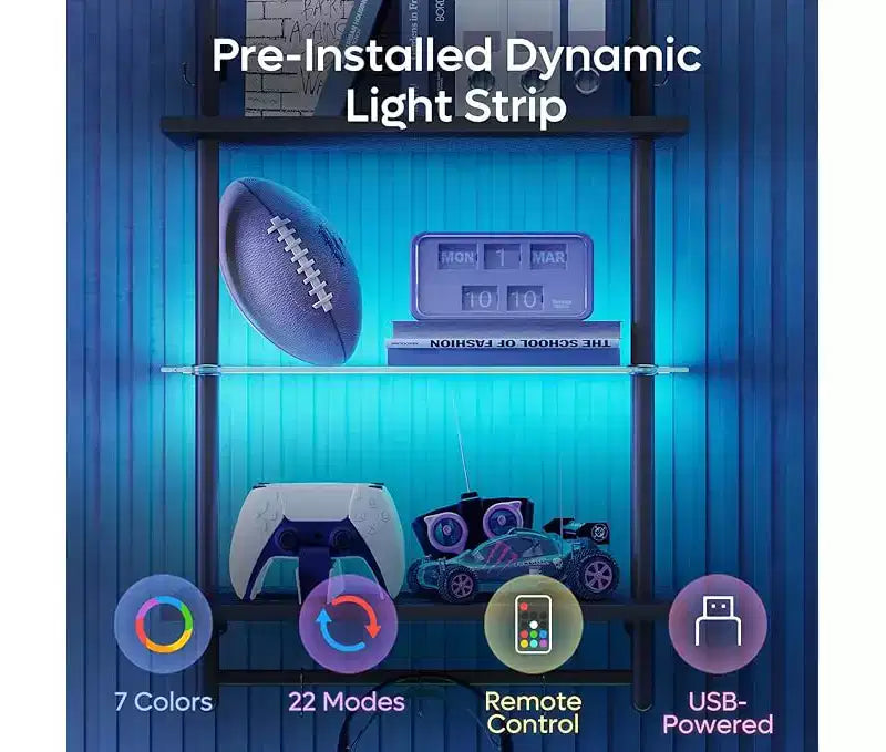 Bestier étagères flottantes 24 avec lumières LED, étagères en verre murales à 3 niveaux avec crochets pour salon, cuisine, salle de bain