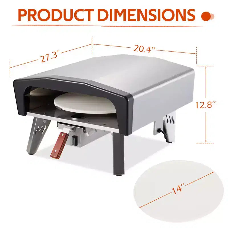EROMMY Four à pizza à gaz d'extérieur 14 pouces avec pierre rotative motorisee, four à pizza au propane portable pour cuisines extérieures