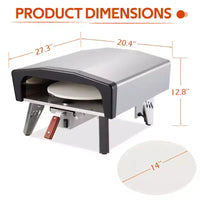 EROMMY Four à pizza à gaz d'extérieur 14 pouces avec pierre rotative motorisee, four à pizza au propane portable pour cuisines extérieures