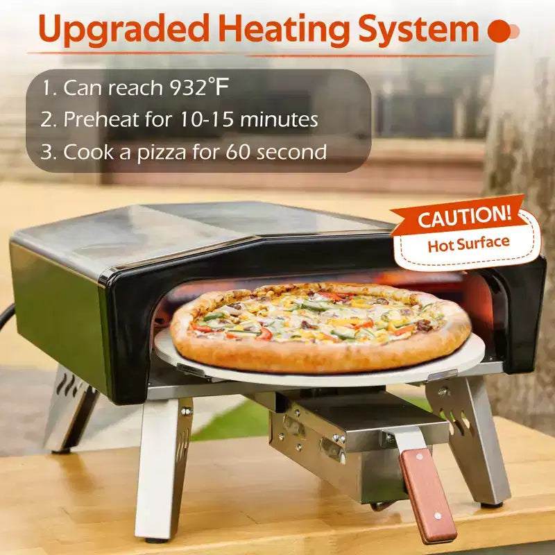 EROMMY Four à pizza à gaz d'extérieur 14 pouces avec pierre rotative motorisee, four à pizza au propane portable pour cuisines extérieures