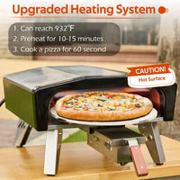 EROMMY Four à pizza à gaz d'extérieur 14 pouces avec pierre rotative motorisee, four à pizza au propane portable pour cuisines extérieures