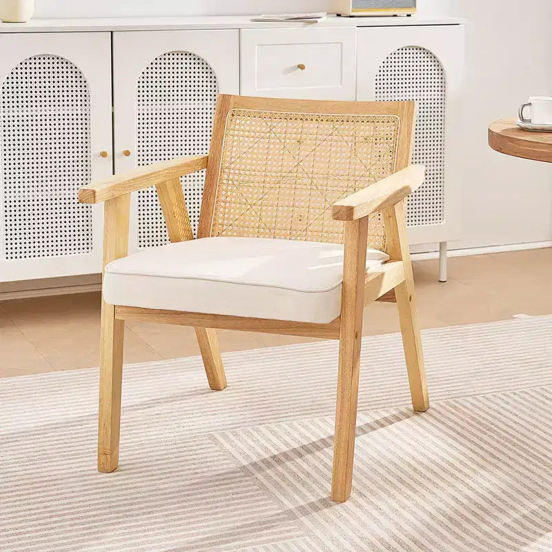 VEVOR fauteuil en rotin mid-century moderne, fauteuil d'appoint rembourré en velours avec dossier en rotin, fauteuil de salon rétro pour salon, chambre, beige