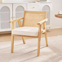VEVOR fauteuil en rotin mid-century moderne, fauteuil d'appoint rembourré en velours avec dossier en rotin, fauteuil de salon rétro pour salon, chambre, beige