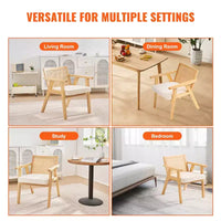 VEVOR fauteuil en rotin mid-century moderne, fauteuil d'appoint rembourré en velours avec dossier en rotin, fauteuil de salon rétro pour salon, chambre, beige