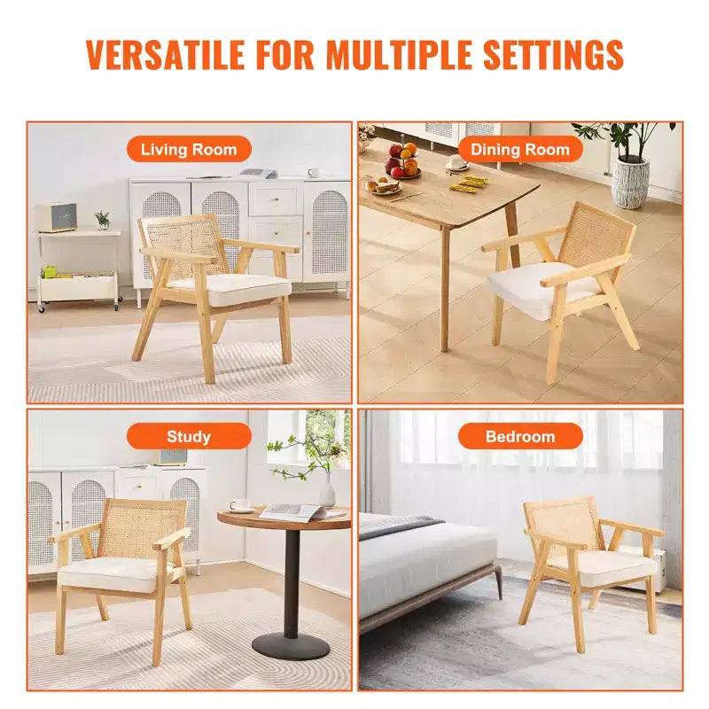 VEVOR fauteuil en rotin mid-century moderne, fauteuil d'appoint rembourré en velours avec dossier en rotin, fauteuil de salon rétro pour salon, chambre, beige
