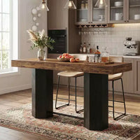 Table haute de bar industrielle MAYEERTY 71, plateau en MDF imitation noyer, pour 4 à 6 personnes, avec base hexagonale, capacité de 136 kg