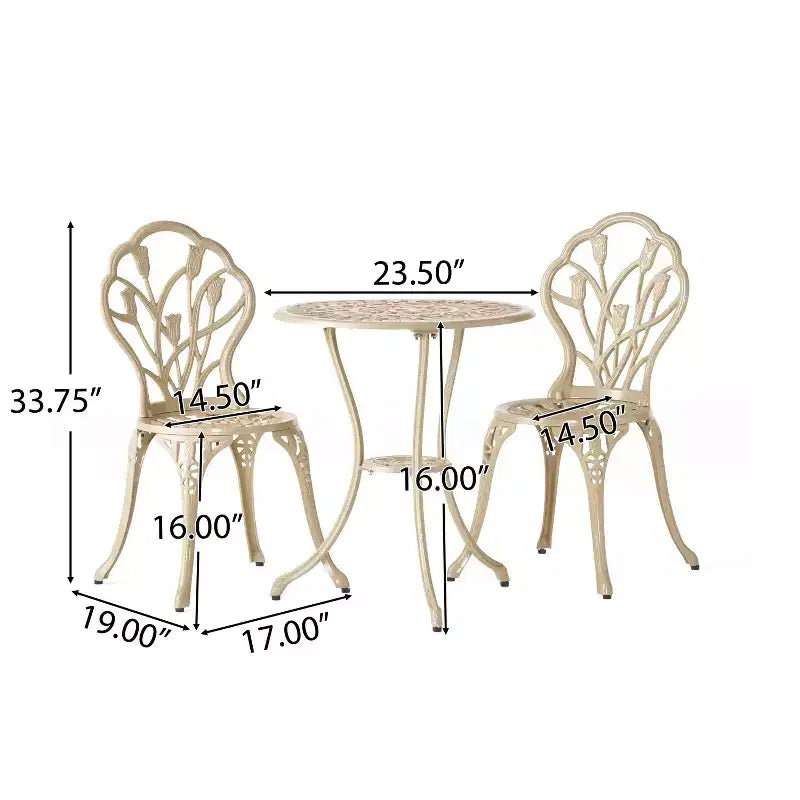 Christopher Knight Home Nassau Ensemble bistro d'extérieur style vintage en aluminium moulé avec tulipes