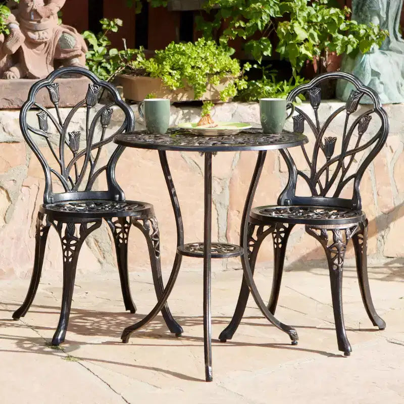 Christopher Knight Home Nassau Ensemble bistro d'extérieur style vintage en aluminium moulé avec tulipes