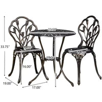 Christopher Knight Home Nassau Ensemble bistro d'extérieur style vintage en aluminium moulé avec tulipes