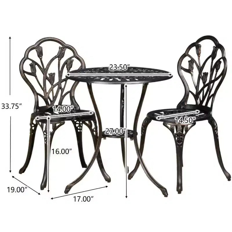 Christopher Knight Home Nassau Ensemble bistro d'extérieur style vintage en aluminium moulé avec tulipes