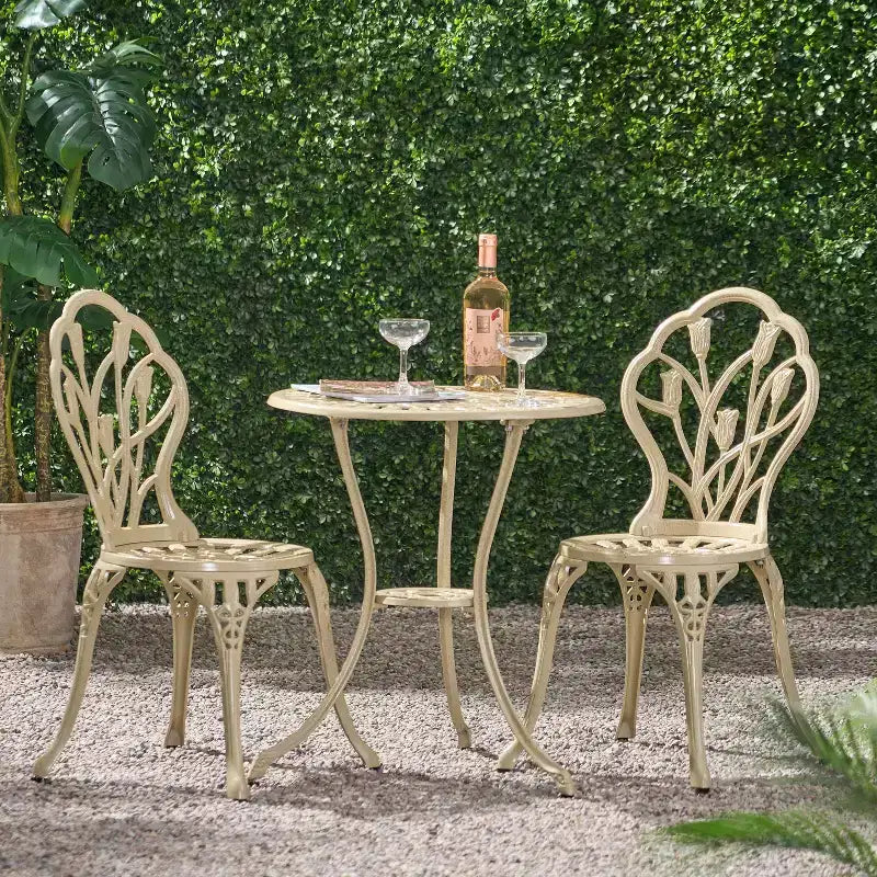 Christopher Knight Home Nassau Ensemble bistro d'extérieur style vintage en aluminium moulé avec tulipes