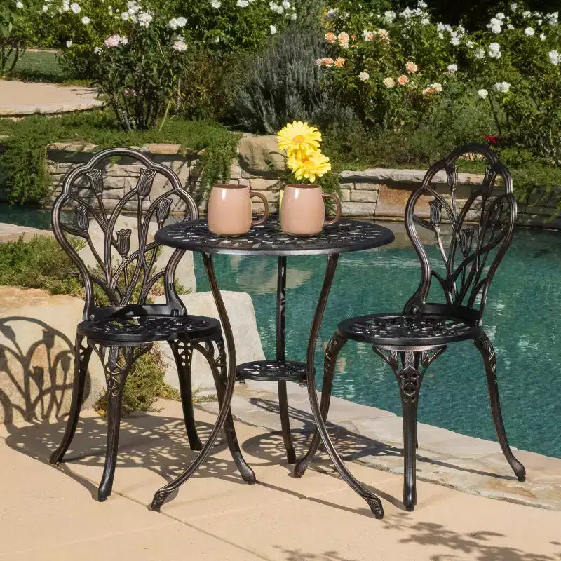 Christopher Knight Home Nassau Outdoor Vintage Style Cast Aluminum Bistro Set with Tulips