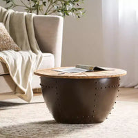 Christopher Knight Home Algonac table basse de rangement industrielle moderne faite main en bois de manguier et fer, naturel