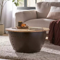 Christopher Knight Home Algonac table basse de rangement industrielle moderne faite main en bois de manguier et fer, naturel