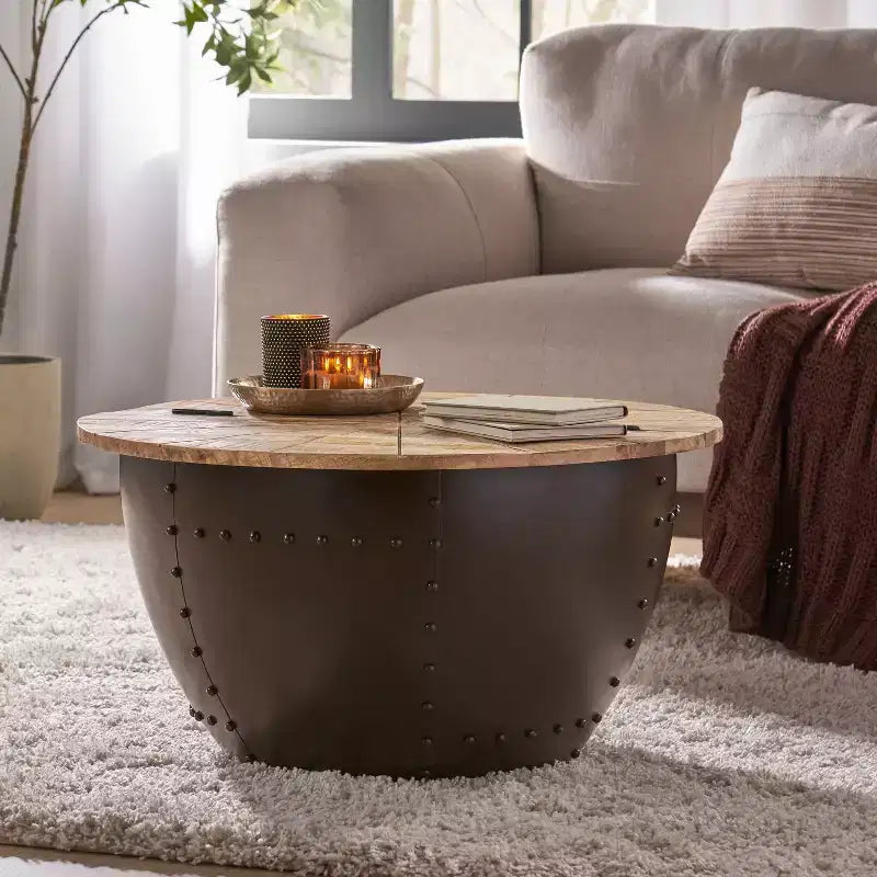 Christopher Knight Home Algonac table basse de rangement industrielle moderne faite main en bois de manguier et fer, naturel