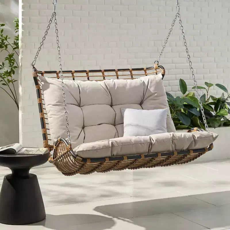 Christopher Knight Home Arruda Outdoor Wicker Porch Swing with Cushions