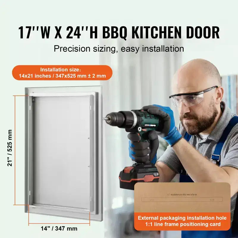 Porte d'accès pour barbecue VEVOR, porte de cuisine extérieure simple de 17W x 24H pouces, porte encastrée en acier inoxydable, porte verticale murale avec poignée