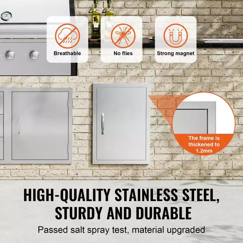 Porte d'accès pour barbecue VEVOR, porte de cuisine extérieure simple de 17W x 24H pouces, porte encastrée en acier inoxydable, porte verticale murale avec poignée