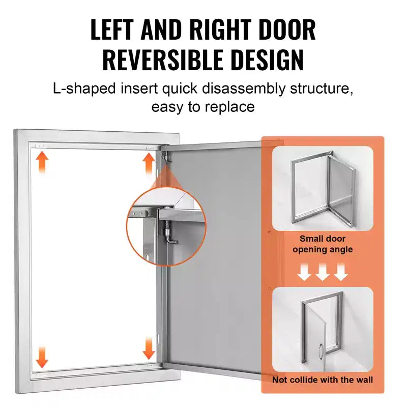 Porte d'accès pour barbecue VEVOR, porte de cuisine extérieure simple de 17W x 24H pouces, porte encastrée en acier inoxydable, porte verticale murale avec poignée