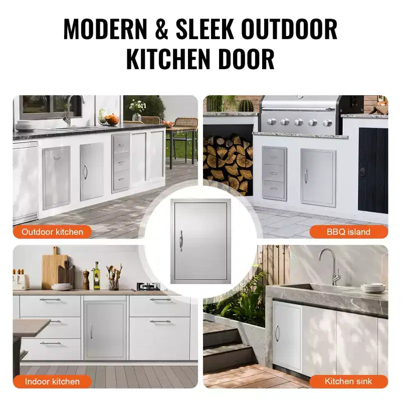 Porte d'accès pour barbecue VEVOR, porte de cuisine extérieure simple de 17W x 24H pouces, porte encastrée en acier inoxydable, porte verticale murale avec poignée