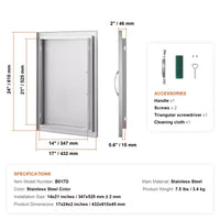 Porte d'accès pour barbecue VEVOR, porte de cuisine extérieure simple de 17W x 24H pouces, porte encastrée en acier inoxydable, porte verticale murale avec poignée