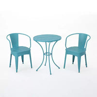 Christopher Knight Home Timotha Ensemble de bistro de terrasse rond moderne en métal 3 pièces avec conception à lattes ouvertes