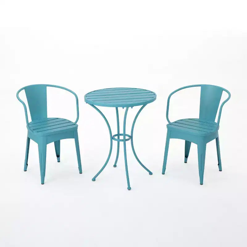 Christopher Knight Home Timotha Ensemble de bistro de terrasse rond moderne en métal 3 pièces avec conception à lattes ouvertes
