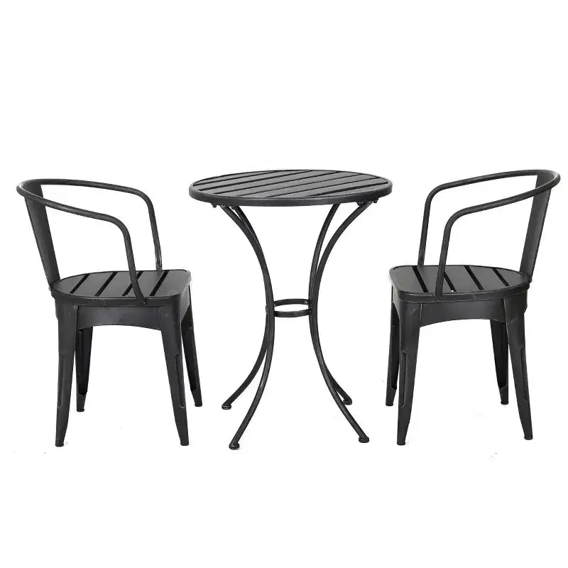 Christopher Knight Home Timotha Ensemble de bistro de terrasse rond moderne en métal 3 pièces avec conception à lattes ouvertes