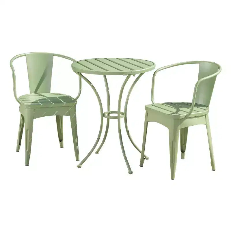 Christopher Knight Home Timotha Ensemble de bistro de terrasse rond moderne en métal 3 pièces avec conception à lattes ouvertes