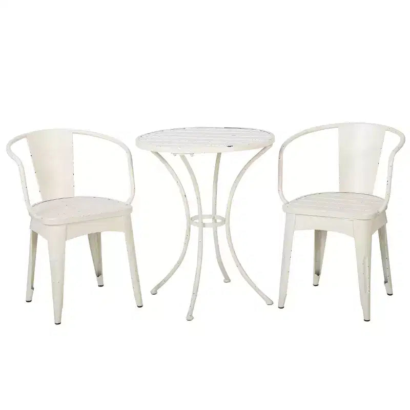 Christopher Knight Home Timotha Ensemble de bistro de terrasse rond moderne en métal 3 pièces avec conception à lattes ouvertes