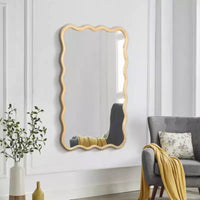 Miroir rectangulaire ondulé en bois massif 40 x 28 - Naturel - Pour salle de bain, chambre à coucher, salon, salle à manger, vestiaire, entrée